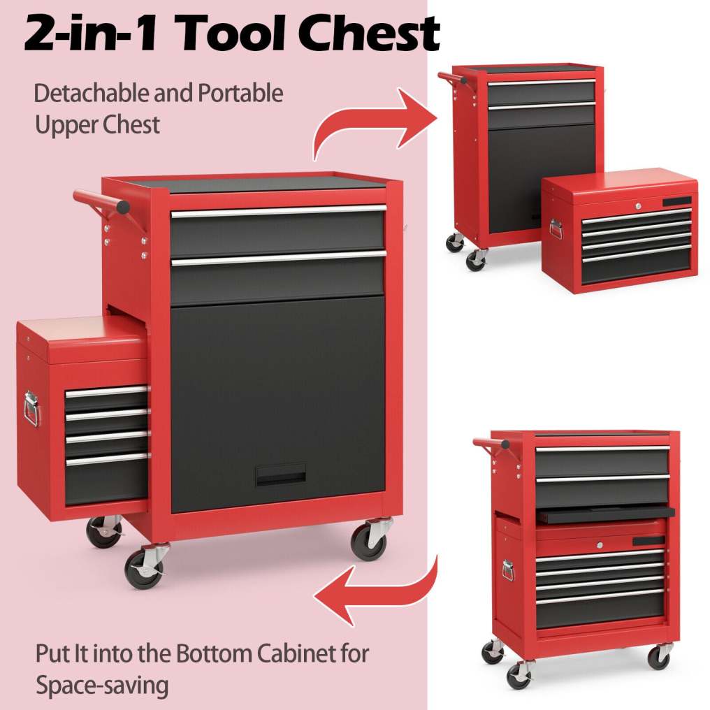 6-Drawer Rolling Tool Chest, High Capacity Tool Box with Lockable Wheels, Auto Lock, Removable Top, Tool Storage Cabinet for Garage Workshop