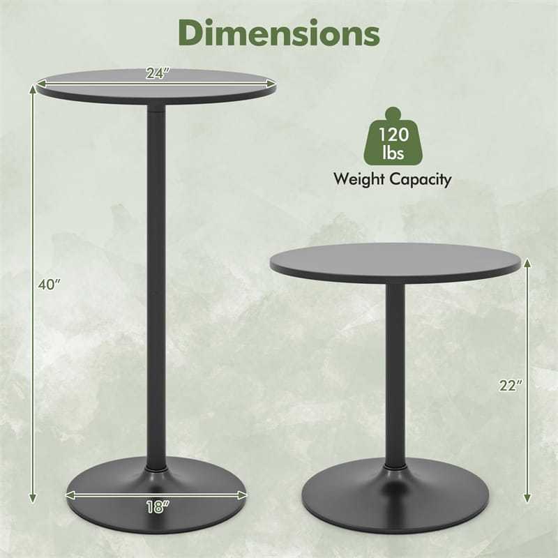 24" Round Pub Table, Height Adjustable Bar Height Cocktail Table with Metal Base, High Top Table for Home Bar, Bistro, Dining Room, Restaurant