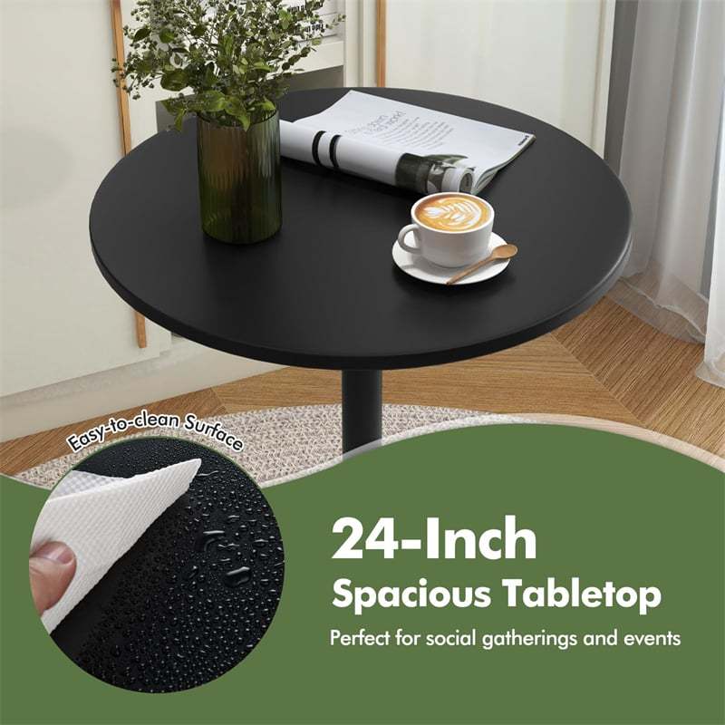 24" Round Pub Table, Height Adjustable Bar Height Cocktail Table with Metal Base, High Top Table for Home Bar, Bistro, Dining Room, Restaurant