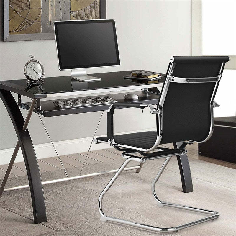 Heavy Duty Office Guest Chairs Set of 2 with Sled Base & Arm Sleeves, No Wheels PU Leather Conference & Reception Chairs for Lobby, Meeting, Waiting