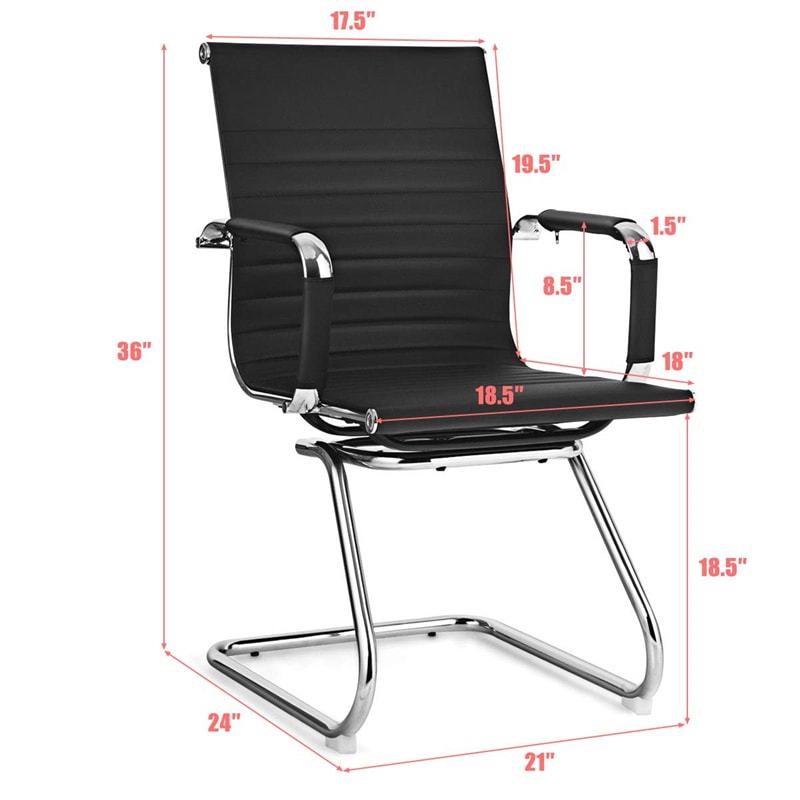 Heavy Duty Office Guest Chairs Set of 2 with Sled Base & Arm Sleeves, No Wheels PU Leather Conference & Reception Chairs for Lobby, Meeting, Waiting