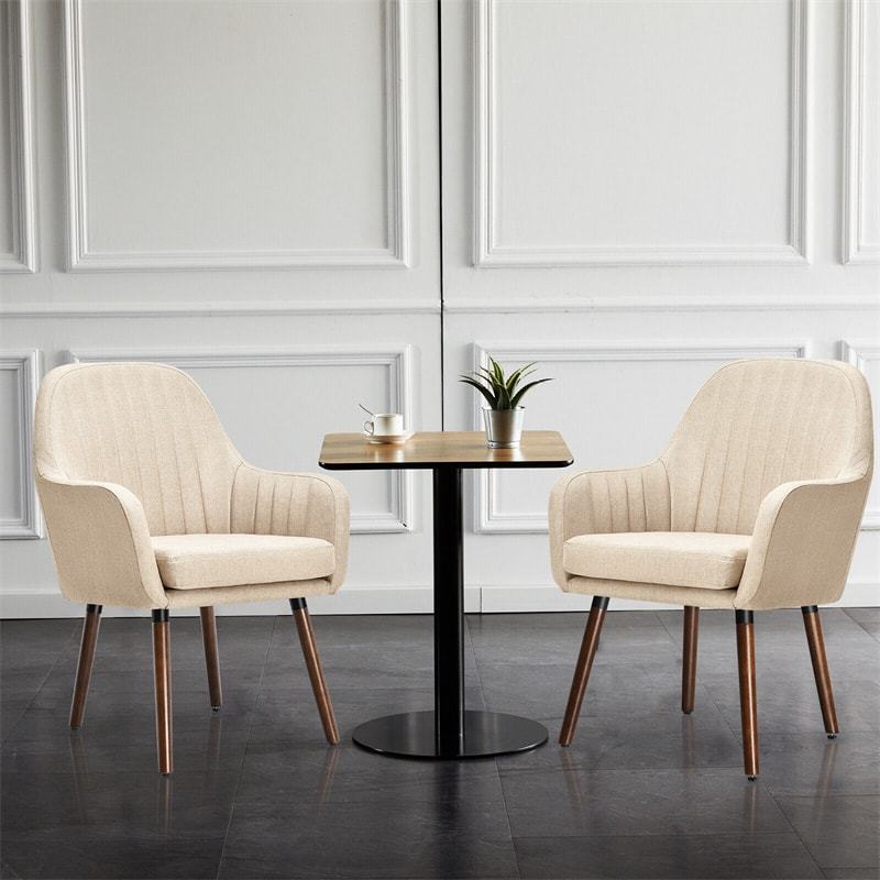 Set of 2 Fabric Dining Chairs, Upholstered Armchairs with Rubber Wood Legs, Thick Sponge Seat, Modern Accent Chairs for Living Room, Bedroom