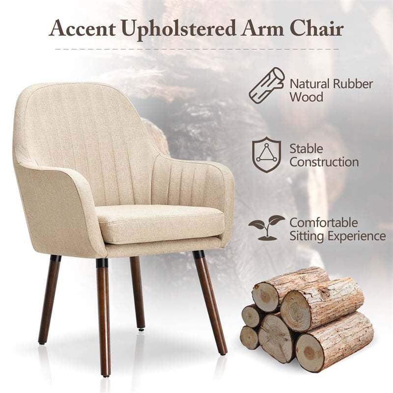 Set of 2 Fabric Dining Chairs, Upholstered Armchairs with Rubber Wood Legs, Thick Sponge Seat, Modern Accent Chairs for Living Room, Bedroom