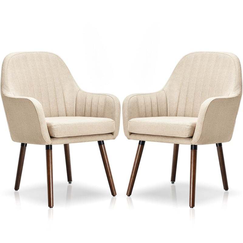 Set of 2 Fabric Dining Chairs, Upholstered Armchairs with Rubber Wood Legs, Thick Sponge Seat, Modern Accent Chairs for Living Room, Bedroom