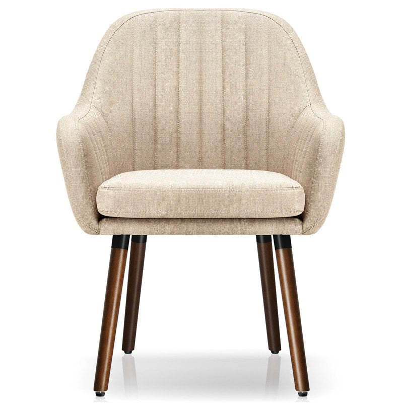 Set of 2 Fabric Dining Chairs, Upholstered Armchairs with Rubber Wood Legs, Thick Sponge Seat, Modern Accent Chairs for Living Room, Bedroom