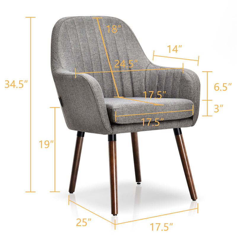 Set of 2 Fabric Dining Chairs, Upholstered Armchairs with Rubber Wood Legs, Thick Sponge Seat, Modern Accent Chairs for Living Room, Bedroom