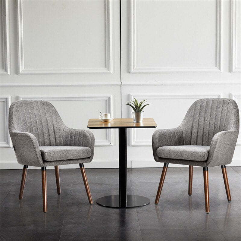 Set of 2 Fabric Dining Chairs, Upholstered Armchairs with Rubber Wood Legs, Thick Sponge Seat, Modern Accent Chairs for Living Room, Bedroom