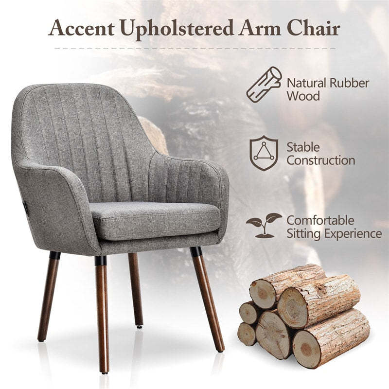 Set of 2 Fabric Dining Chairs, Upholstered Armchairs with Rubber Wood Legs, Thick Sponge Seat, Modern Accent Chairs for Living Room, Bedroom