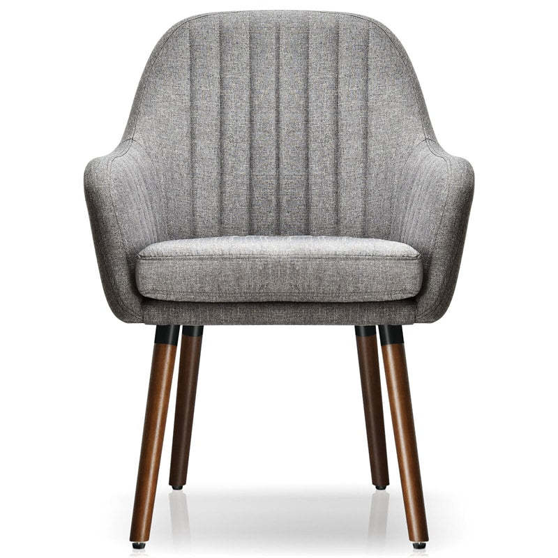 Set of 2 Fabric Dining Chairs, Upholstered Armchairs with Rubber Wood Legs, Thick Sponge Seat, Modern Accent Chairs for Living Room, Bedroom