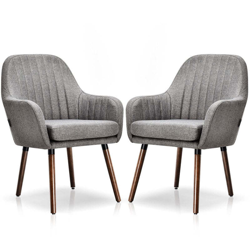 Set of 2 Fabric Dining Chairs, Upholstered Armchairs with Rubber Wood Legs, Thick Sponge Seat, Modern Accent Chairs for Living Room, Bedroom