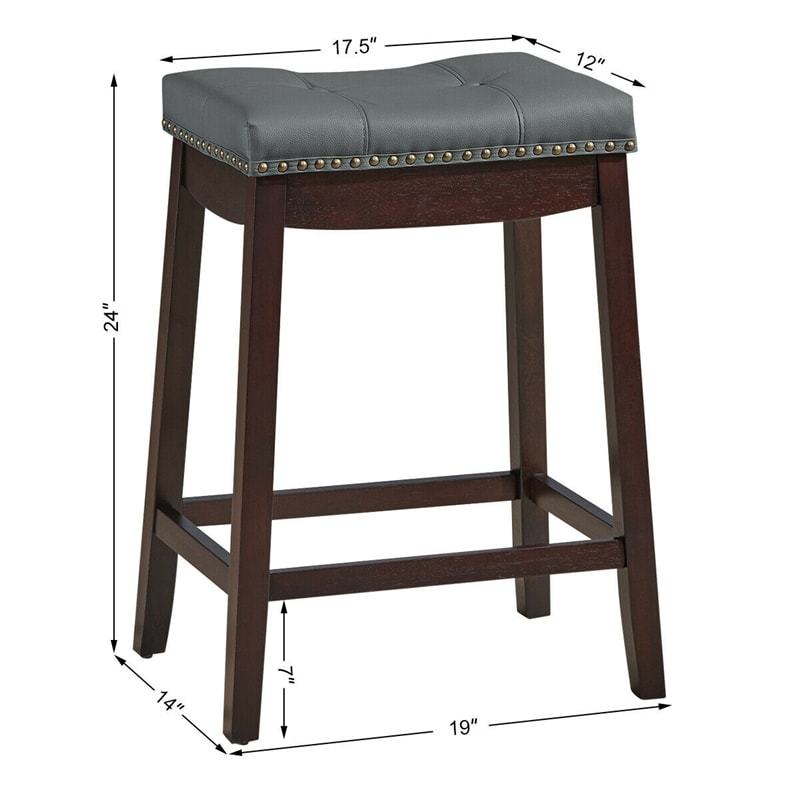 Set of 2 Saddle Seat Bar Stools, 24" Backless Counter Height Barstools with Cushions, Rubber Wood Legs & Footrests for Home Kitchen Living Room