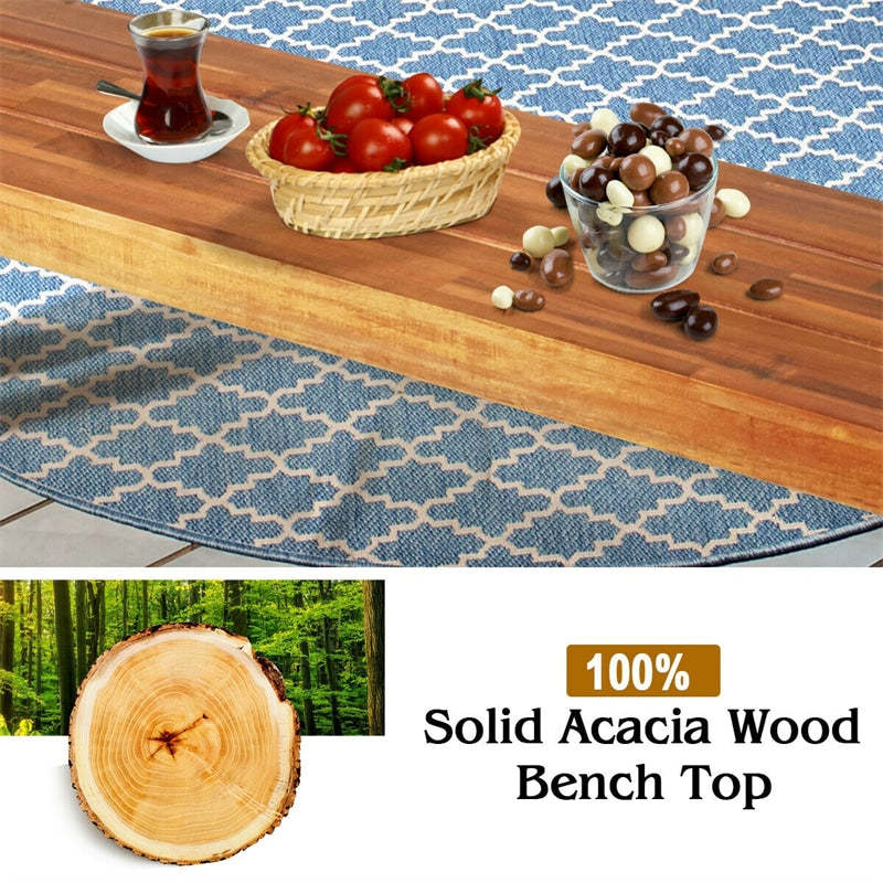 Set of 2 Acacia Wood Outdoor Benches with Metal Legs, Rustic Farmhouse Benches for Patio Dining Table,  Entryway, Poolside & Garden