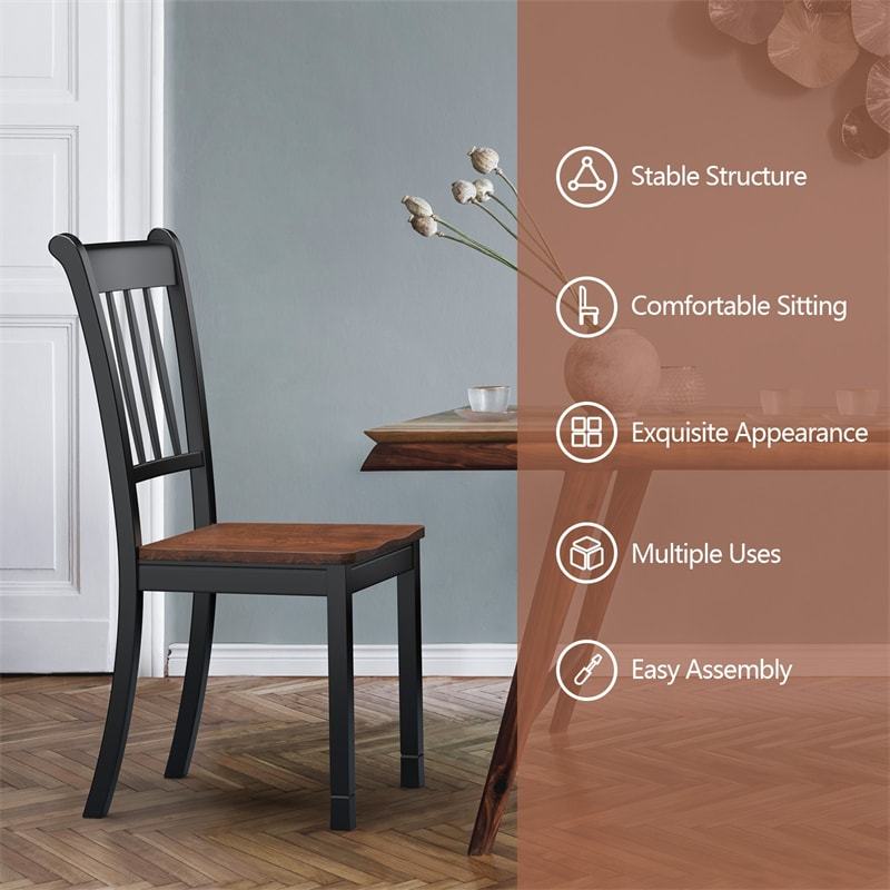 Wood Dining Chairs Set of 2, Armless Kitchen Chairs with Rubber Wood Frame & Curved Slat Back, Farmhouse Dining Room Chairs for Kitchen