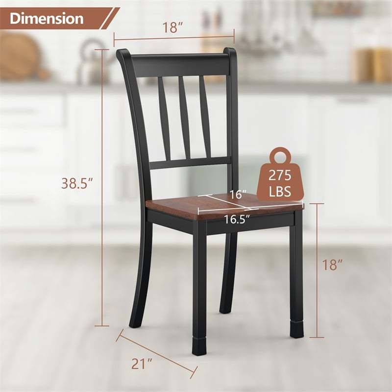 Wood Dining Chairs Set of 2, Armless Kitchen Chairs with Rubber Wood Frame & Curved Slat Back, Farmhouse Dining Room Chairs for Kitchen