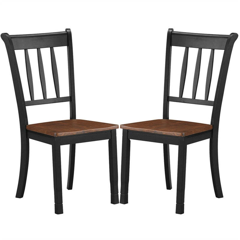 Wood Dining Chairs Set of 2, Armless Kitchen Chairs with Rubber Wood Frame & Curved Slat Back, Farmhouse Dining Room Chairs for Kitchen