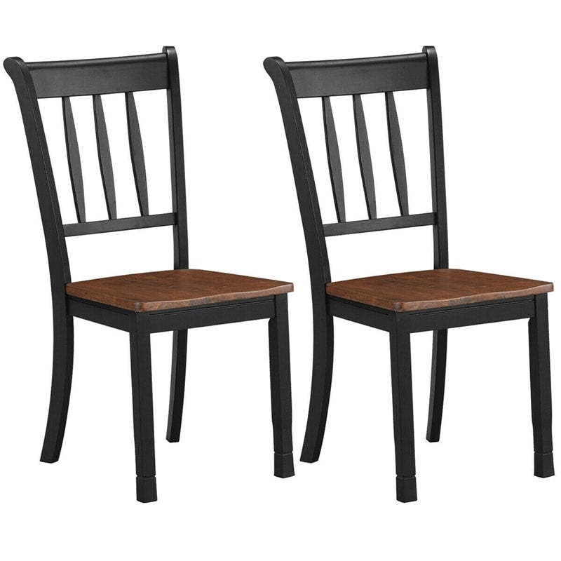 Wood Dining Chairs Set of 2, Armless Kitchen Chairs with Rubber Wood Frame & Curved Slat Back, Farmhouse Dining Room Chairs for Kitchen