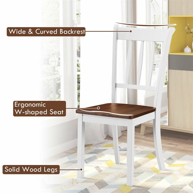 Wood Dining Chairs Set of 2, Armless Kitchen Chairs with Rubber Wood Frame & Curved Slat Back, Farmhouse Dining Room Chairs for Kitchen