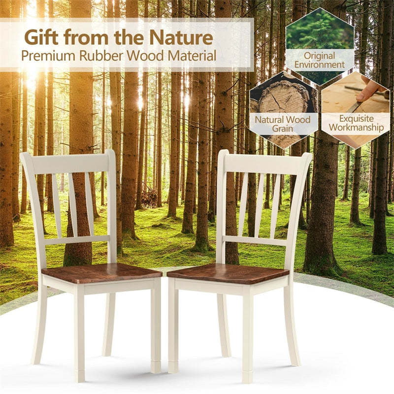 Wood Dining Chairs Set of 2, Armless Kitchen Chairs with Rubber Wood Frame & Curved Slat Back, Farmhouse Dining Room Chairs for Kitchen