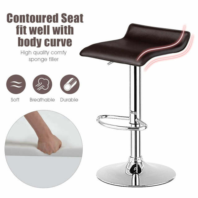Swivel Bar Stools Set of 2 Height Adjustable Backless Barstools Modern PU Leather Bar Chairs with Chrome Base for Kitchen Island Pub