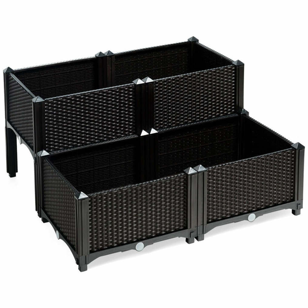 4 Pack Raised Garden Bed Kit, Self-Watering Elevated Planter Box with Removable Legs & Drainage Holes for Vegetables Flowers, Indoors Outdoors