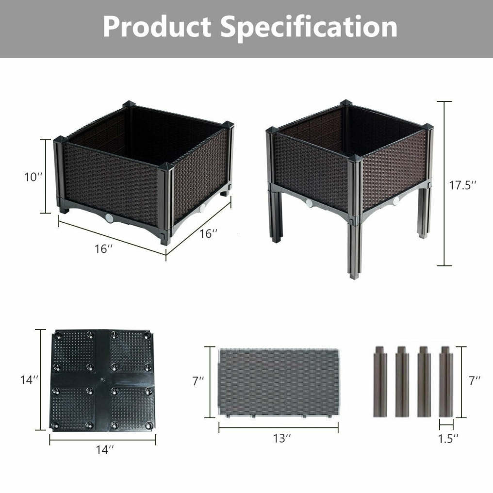 4 Pack Raised Garden Bed Kit, Self-Watering Elevated Planter Box with Removable Legs & Drainage Holes for Vegetables Flowers, Indoors Outdoors