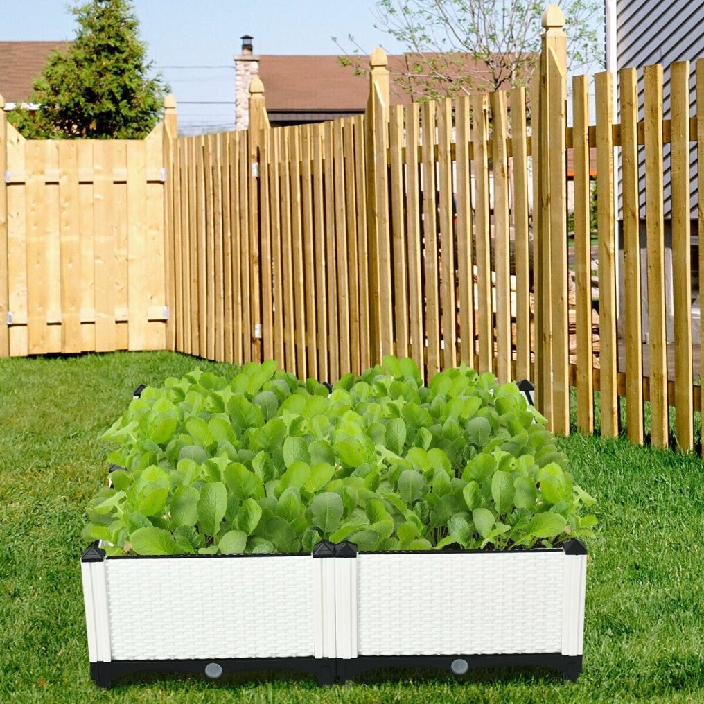 4 Pack Raised Garden Bed Kit, Self-Watering Elevated Planter Box with Removable Legs & Drainage Holes for Vegetables Flowers, Indoors Outdoors