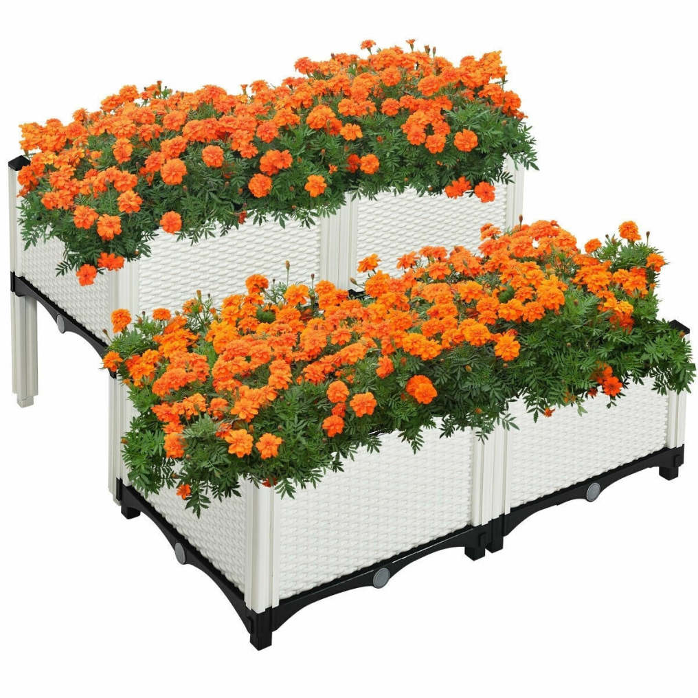 4 Pack Raised Garden Bed Kit, Self-Watering Elevated Planter Box with Removable Legs & Drainage Holes for Vegetables Flowers, Indoors Outdoors