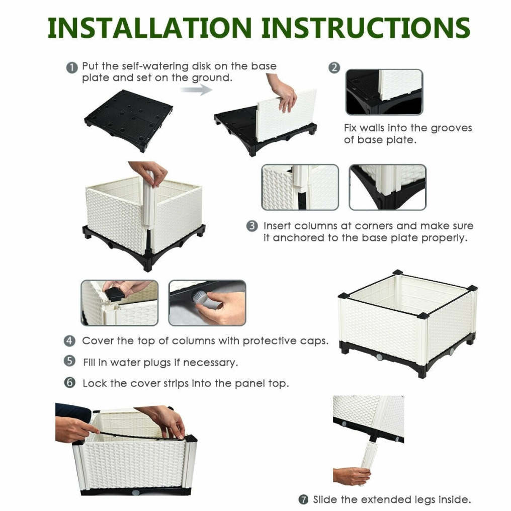 4 Pack Raised Garden Bed Kit, Self-Watering Elevated Planter Box with Removable Legs & Drainage Holes for Vegetables Flowers, Indoors Outdoors