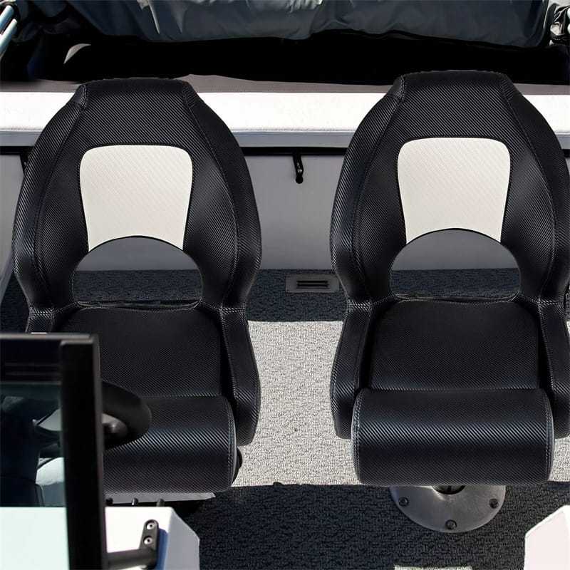 Sports Flip-up Boat Seat, Captain Bucket Seat w/Thick Sponge Bolster, Waterproof PVC Leather Upholstery, Curve Armrest, High Back Fishing Boat Chair