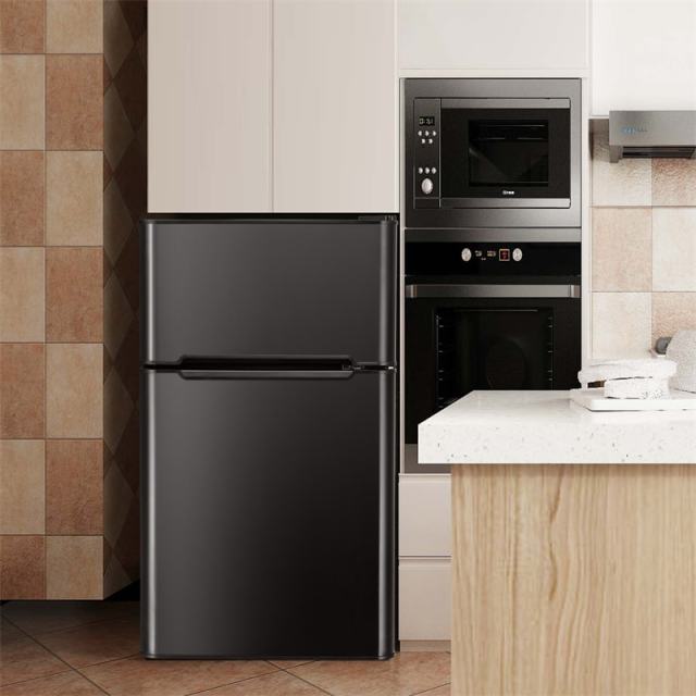 3.2 Cu. Ft. 2-Door Mini Fridge with Freezer, Compact Refrigerator with Temperature Control, Removable Shelves & Reversible Door for Dorm Office