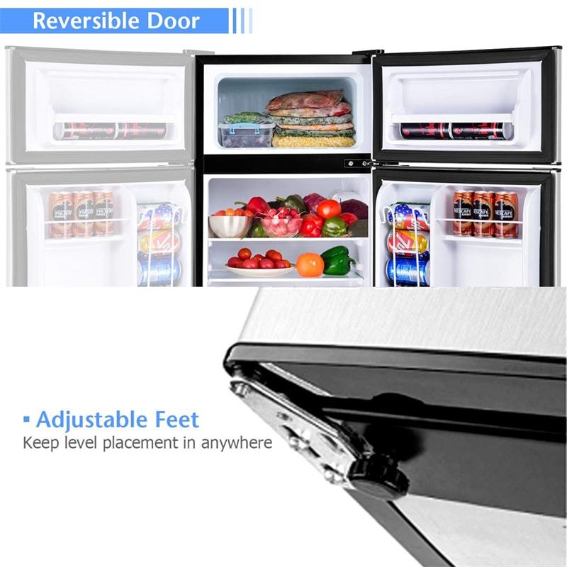 3.2 Cu. Ft. 2-Door Mini Fridge with Freezer, Compact Refrigerator with Temperature Control, Removable Shelves & Reversible Door for Dorm Office
