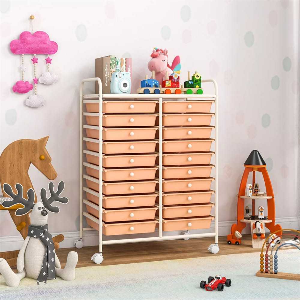 Storage Drawer Cart, 20-Drawer Rolling Cart Organizer with Lockable Wheels, Mobile Utility Cart for Office School Art Craft Supplies
