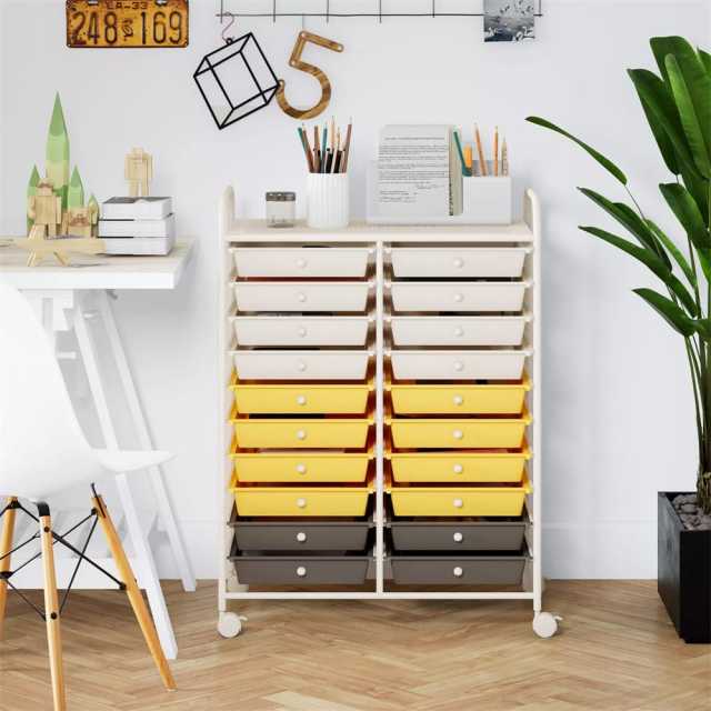 Storage Drawer Cart, 20-Drawer Rolling Cart Organizer with Lockable Wheels, Mobile Utility Cart for Office School Art Craft Supplies
