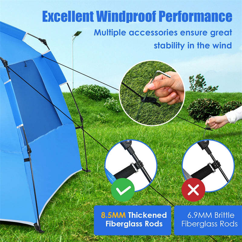 3-4 Person Easy Pop Up Beach Tent, UPF 50+ Portable Instant Beach Sun Shade with 3 Mesh Windows, Carrying Bag, 8.5mm Thickened Rod