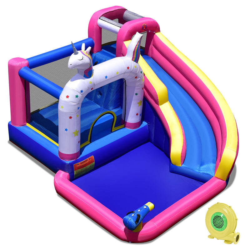 Unicorn Inflatable Water Slide Bounce House for Kids with 480W Blower