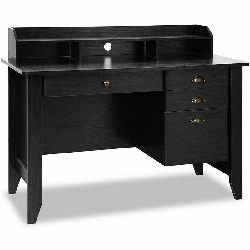 48" Wood Computer Desk with Hutch, 4 Storage Drawers & Shelves, Wooden Executive Desk for Home Office, Study Writing Desk for PC Laptop