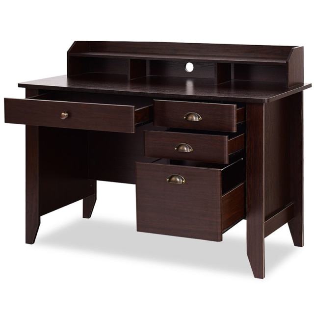 48" Wood Computer Desk with Hutch, 4 Storage Drawers & Shelves, Wooden Executive Desk for Home Office, Study Writing Desk for PC Laptop
