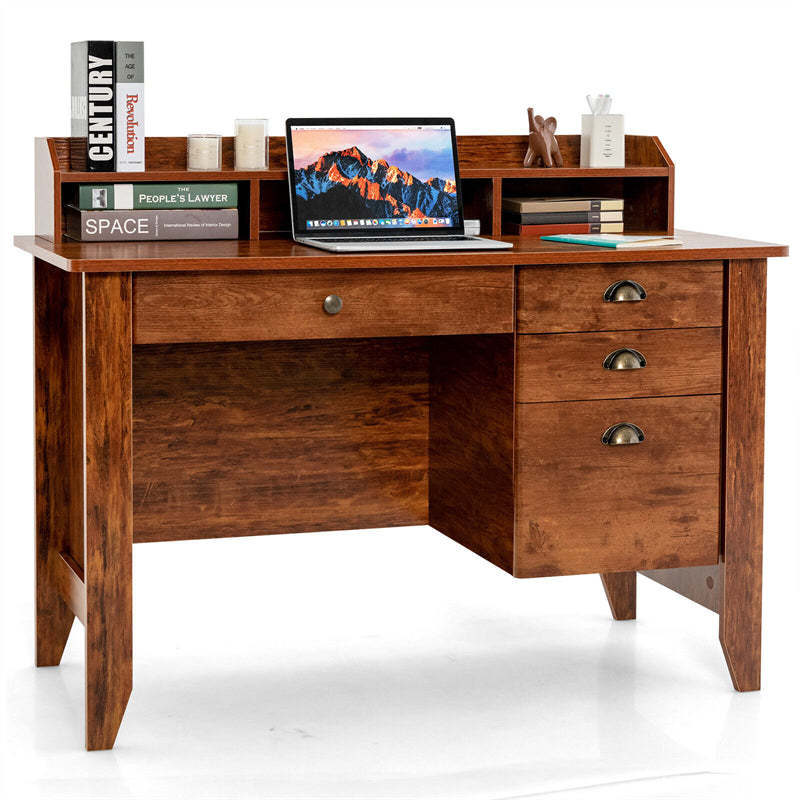 48" Wood Computer Desk with Hutch, 4 Storage Drawers & Shelves, Wooden Executive Desk for Home Office, Study Writing Desk for PC Laptop