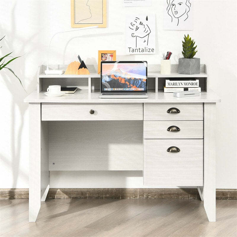 48" Wood Computer Desk with Hutch, 4 Storage Drawers & Shelves, Wooden Executive Desk for Home Office, Study Writing Desk for PC Laptop