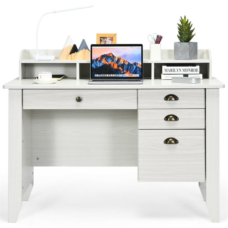 48" Wood Computer Desk with Hutch, 4 Storage Drawers & Shelves, Wooden Executive Desk for Home Office, Study Writing Desk for PC Laptop