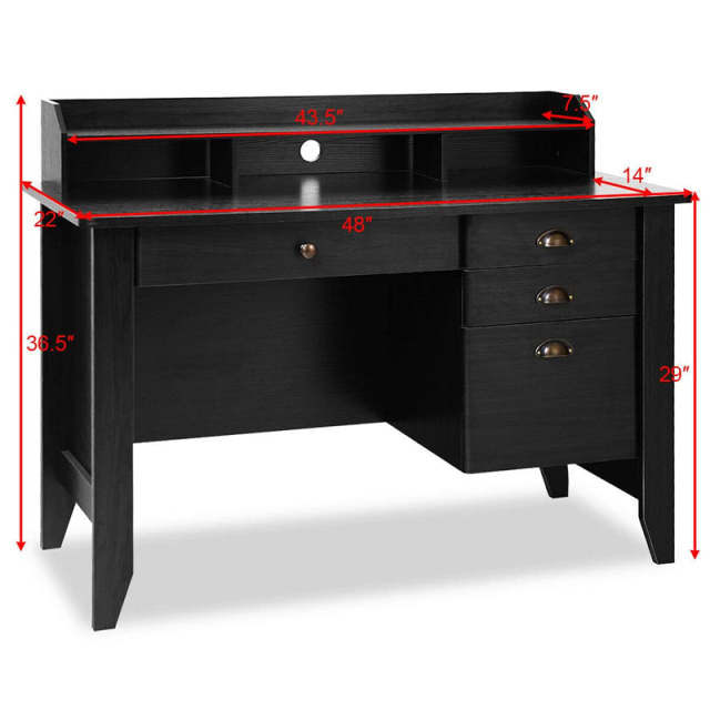 48" Wood Computer Desk with Hutch, 4 Storage Drawers & Shelves, Wooden Executive Desk for Home Office, Study Writing Desk for PC Laptop