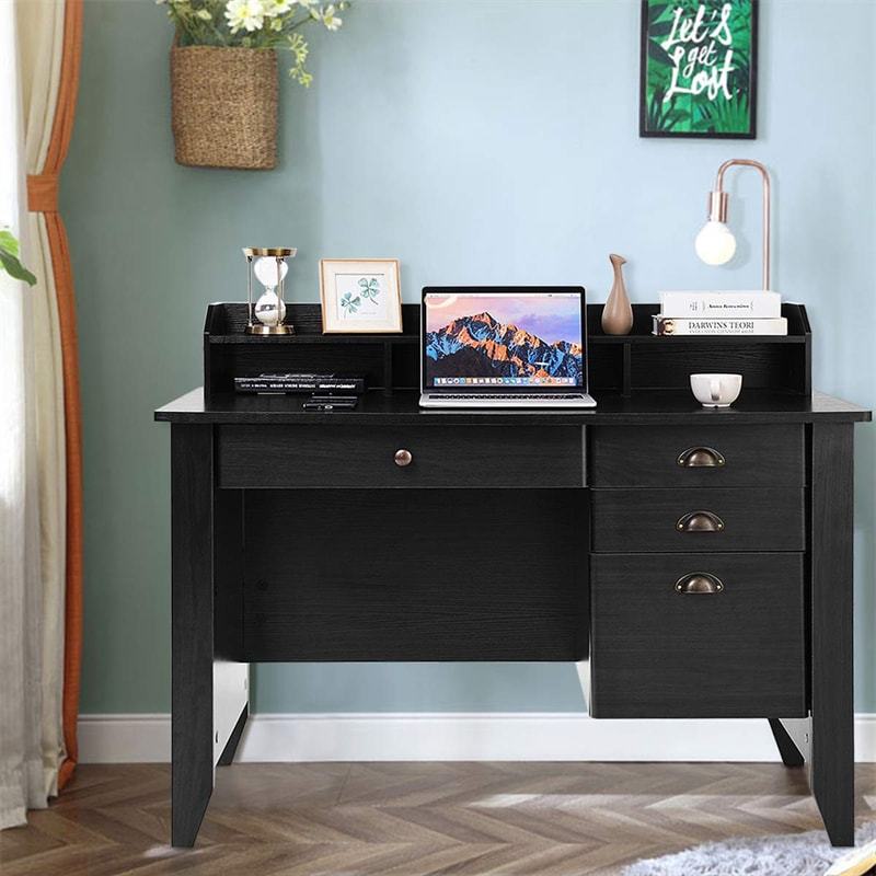 48" Wood Computer Desk with Hutch, 4 Storage Drawers & Shelves, Wooden Executive Desk for Home Office, Study Writing Desk for PC Laptop