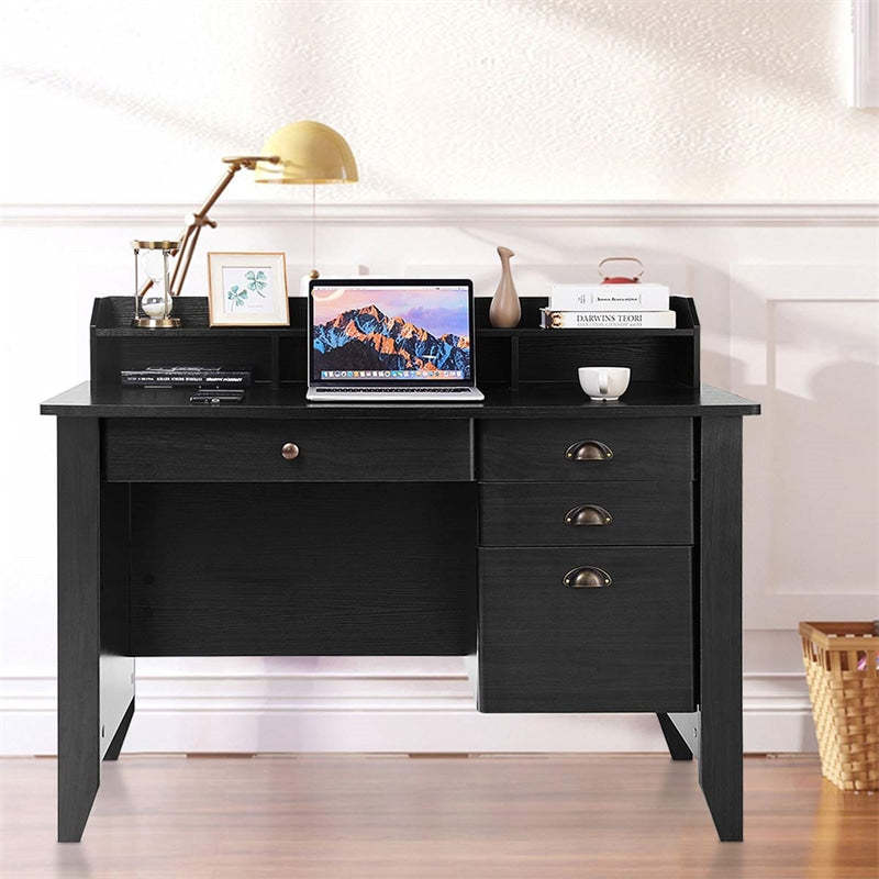 48" Wood Computer Desk with Hutch, 4 Storage Drawers & Shelves, Wooden Executive Desk for Home Office, Study Writing Desk for PC Laptop