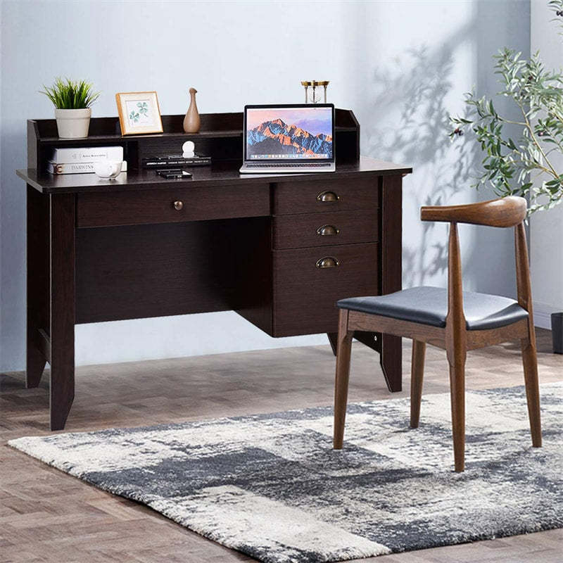 48" Wood Computer Desk with Hutch, 4 Storage Drawers & Shelves, Wooden Executive Desk for Home Office, Study Writing Desk for PC Laptop