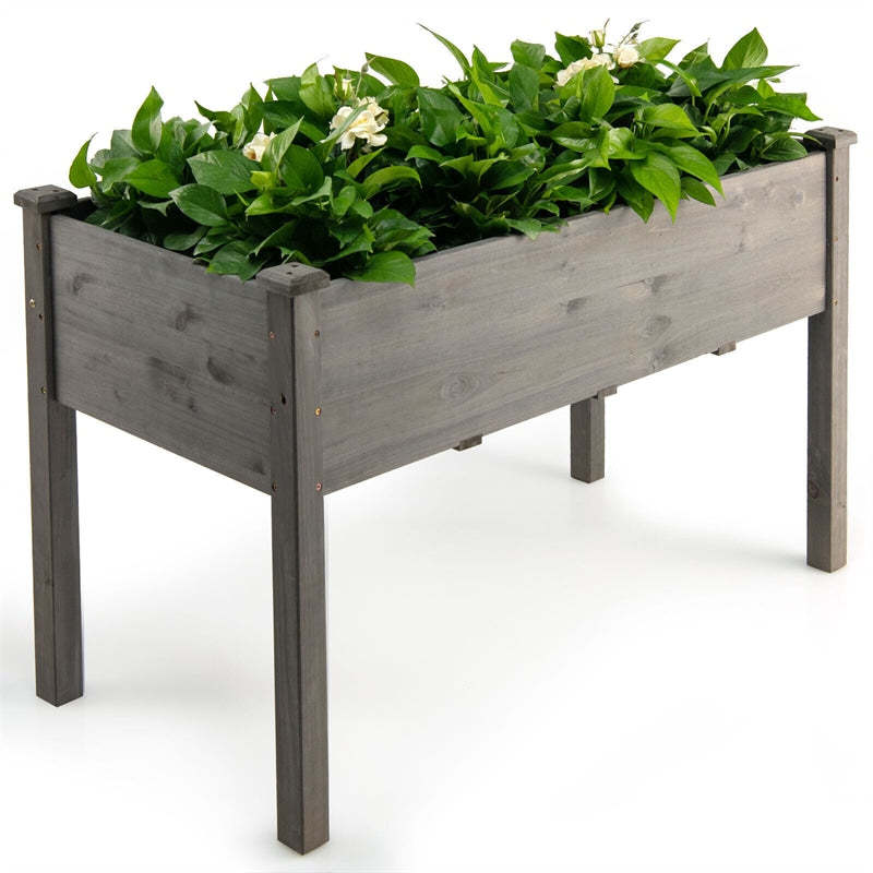 48" Raised Garden Bed, Wood Elevated Planter Box with Greenhouse Cover for Vegetables Flowers & Herbs, Outdoor Planting Bed for Backyard Patio