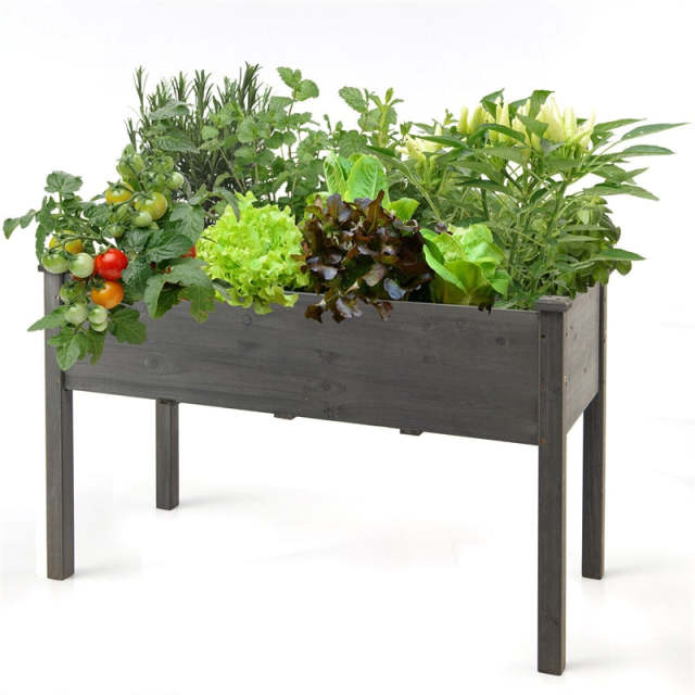 48" Raised Garden Bed, Wood Elevated Planter Box with Greenhouse Cover for Vegetables Flowers & Herbs, Outdoor Planting Bed for Backyard Patio