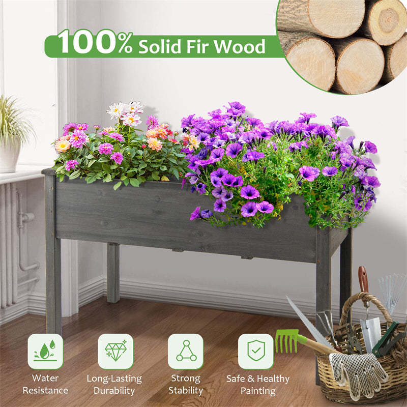 48" Raised Garden Bed, Wood Elevated Planter Box with Greenhouse Cover for Vegetables Flowers & Herbs, Outdoor Planting Bed for Backyard Patio