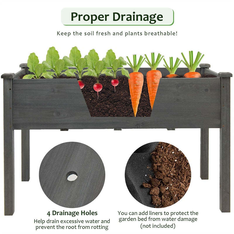 48" Raised Garden Bed, Wood Elevated Planter Box with Greenhouse Cover for Vegetables Flowers & Herbs, Outdoor Planting Bed for Backyard Patio