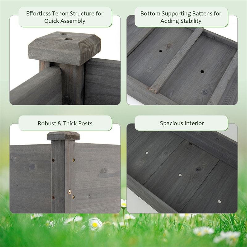 48" Raised Garden Bed, Wood Elevated Planter Box with Greenhouse Cover for Vegetables Flowers & Herbs, Outdoor Planting Bed for Backyard Patio