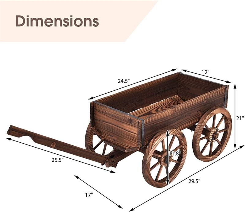 Wood Wagon Flower Planter Pot Stand with Wheels & Drainage Holes, Wagon Garden Planter for Plants & Outdoor Home Decor